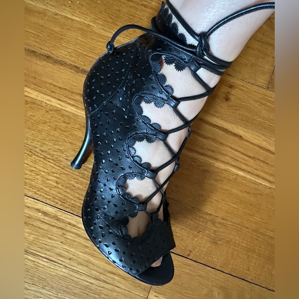 Tabitha Simmons Lace-Up Leather Cage Stilettos, Size 36